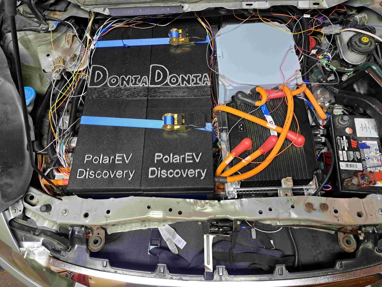 PolarEV battery packs and electric motor controller installed in a converted vehicle